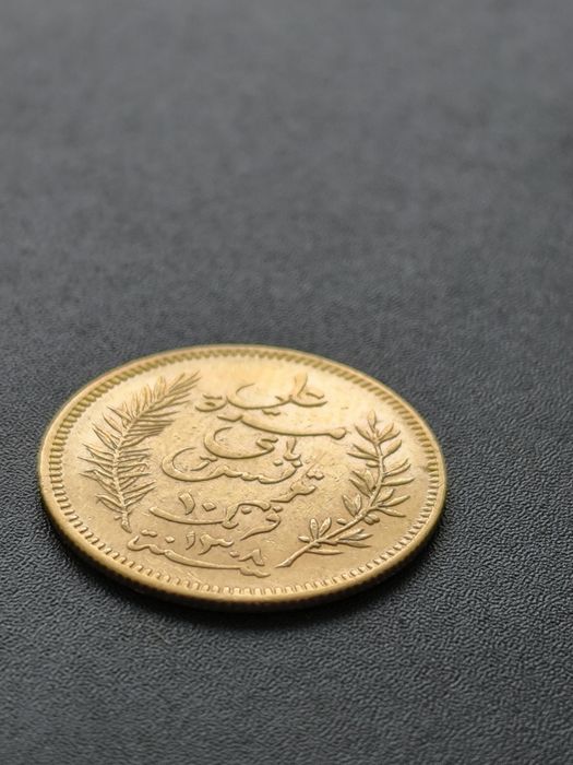 10 франка 1891 год, Тунис,Али бей, злато 3.23 гр,900/1000 (21.6 карата