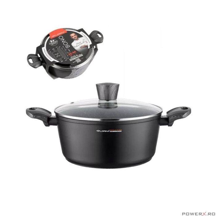 Oala din aluminiu, cu invelis marmorat antiaderent, cu capac,