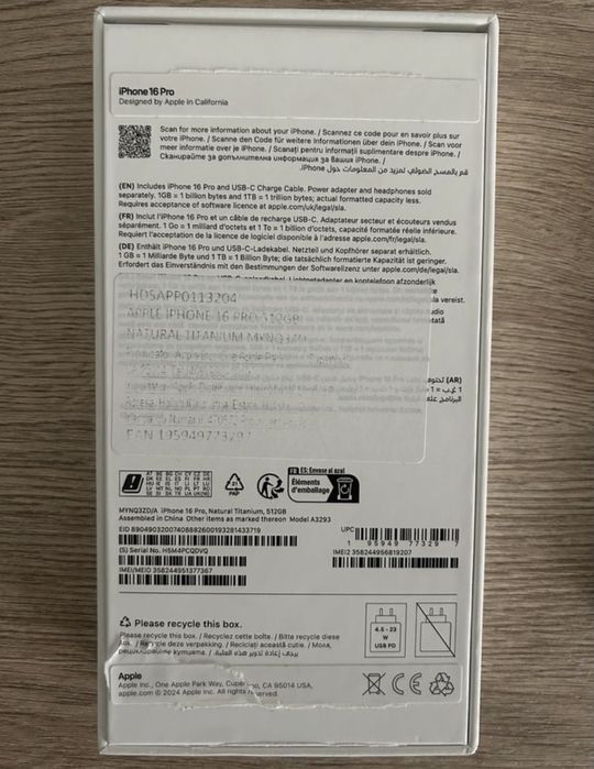 Iphone 16 Pro, 512 GB, 98%, Natural Titanium, Full Box