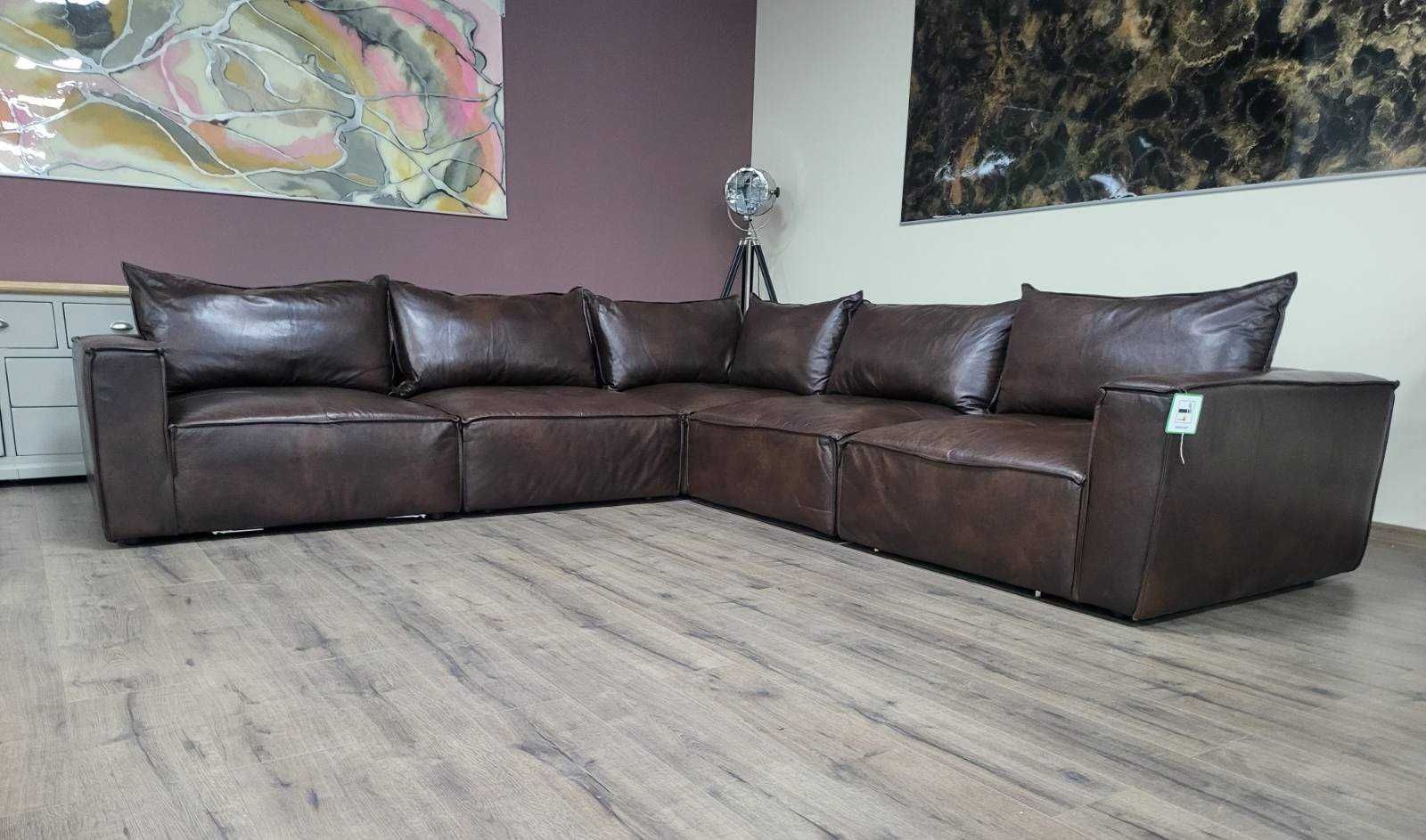 Дизайнерски кафяв кожен ъглов диван - 100 % естествена кожа