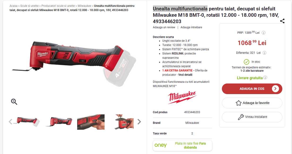 Milwaukee masina multifunctionala compatibila cu acumulator 18V-M18BMT