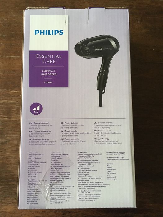 Uscator de par Philips BHD001/00, 1200 W, 2 trepte, Negru
