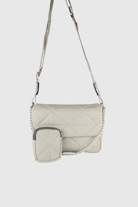 НОВО! ЛИКВИДАЦИЯ! Капитонирана чанта с мини портмоне в сиво