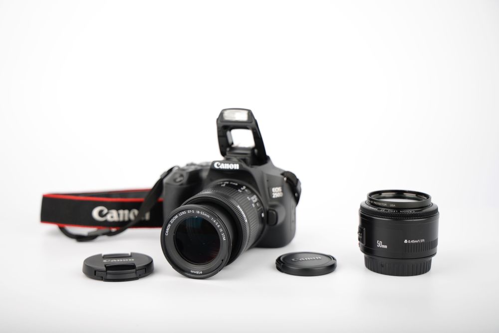 Canon EOS 250D + doua obiective + doua baterii