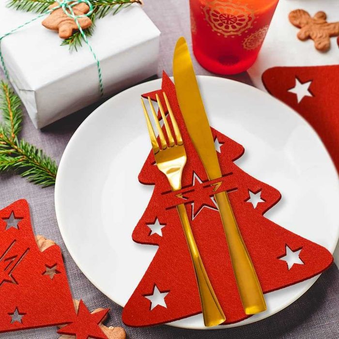 Коледни калъфи за прибори, подложки от филц, за Коледна украса за маса