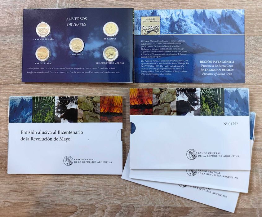 Лот 5 броя Юбилейни монети 2010 г. Аржентина - в банкова опаковка UNC