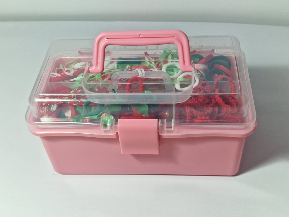 Cutie roz mare 550 elastice par, capac transparent, cadou Craciun