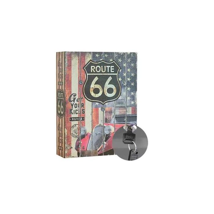Seif carte cu cheie pentru blocare, model Retro Route 66, 240x155x55mm