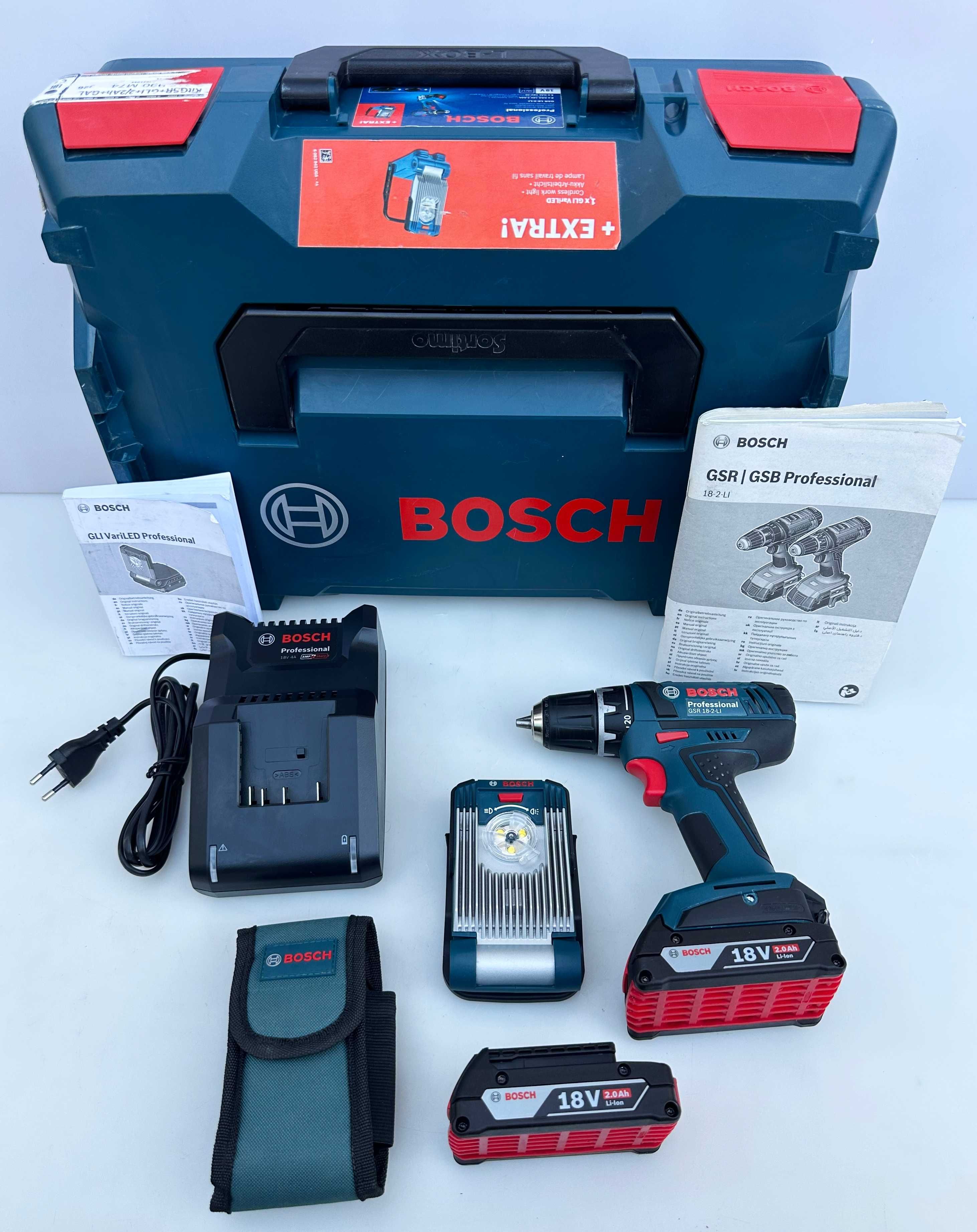 BOSCH GSR 18V-2-Li - Акумулаторен винтоверт с фенер неразличим от нов!