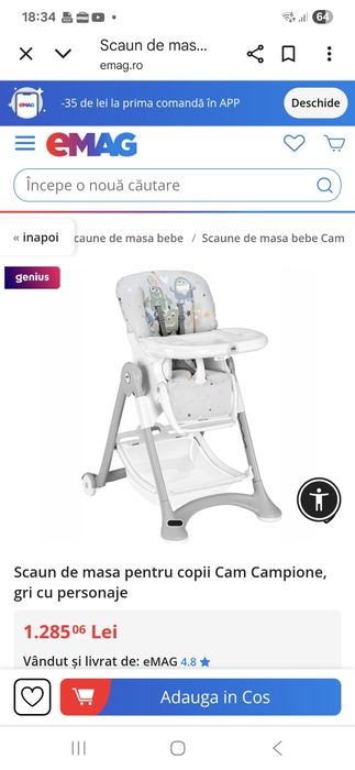 Vand scaun pentru masa bebelusi