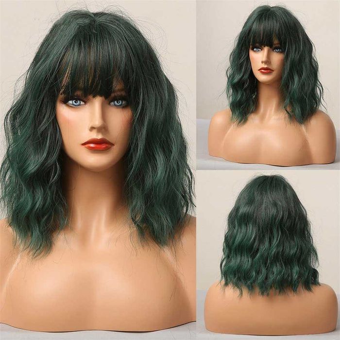 EASIHAIR SS170-1. Зелена вълниста синтетична перука с бретон