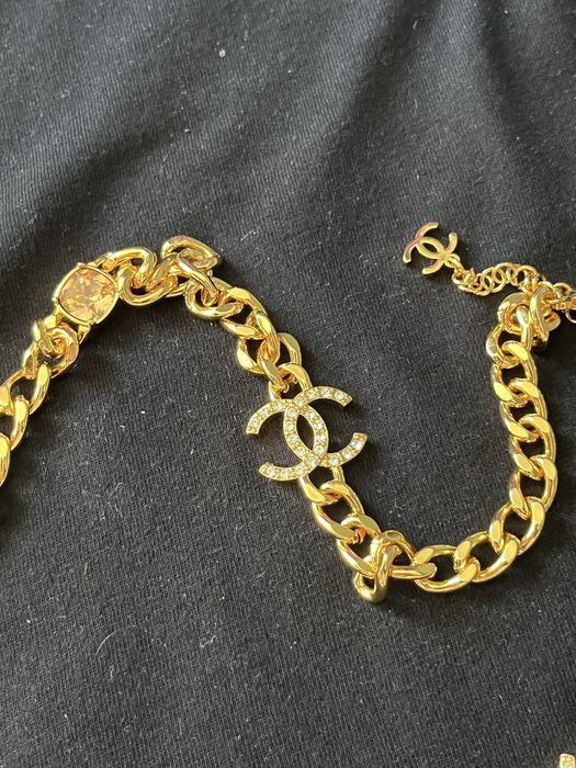 Lant Chanel Gold cu Pietre si Iced Out Logo