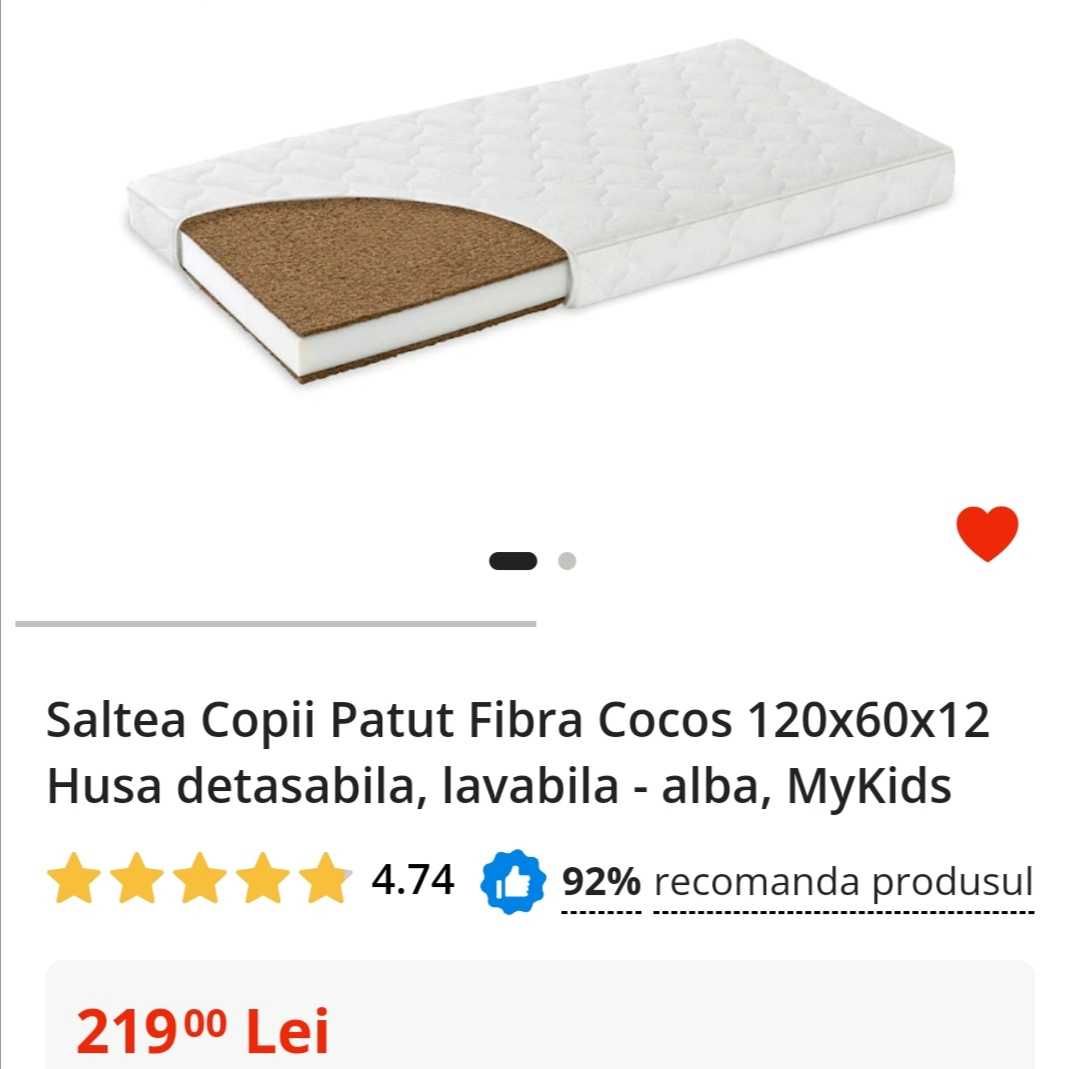 Saltea pentru pătuț copii 120/60 fibra cocos