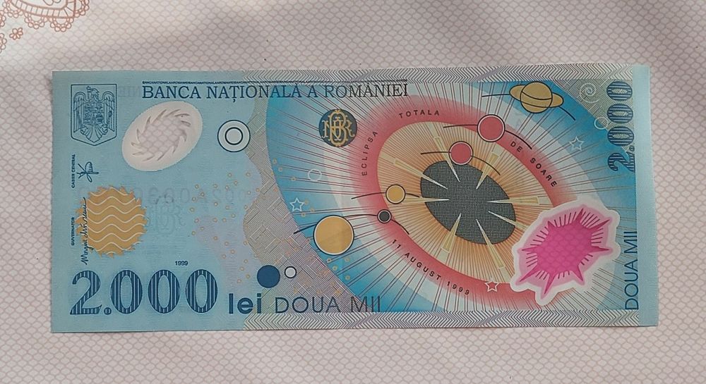 Bacnota de 2000 lei scoasa cu ocazia eclipsei din 1999