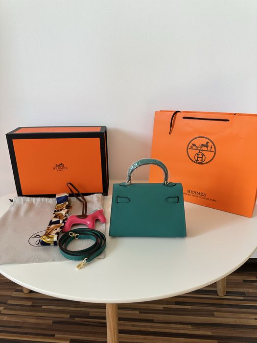 Geanta Hermes Kelly 19cm Turcoaz
