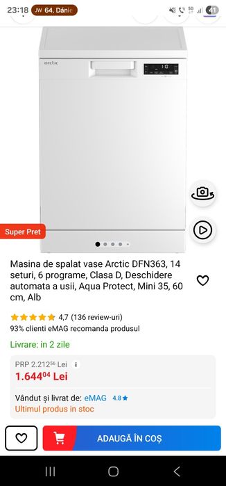 Vand masina de spalat vase Arctic DFN363