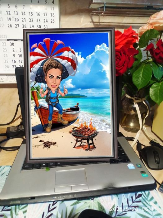 Карикатура по поръчка с ваша снимка и с рамка.