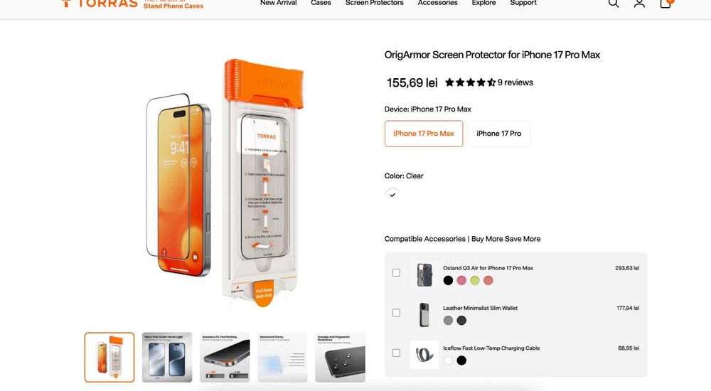 Set Premium TORRAS iPhone 17 Pro Max – Husă MagSafe + Folie 9H Nouă