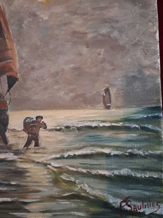 tablou pictura pe panza 46/33 cm semnat F Saulnier