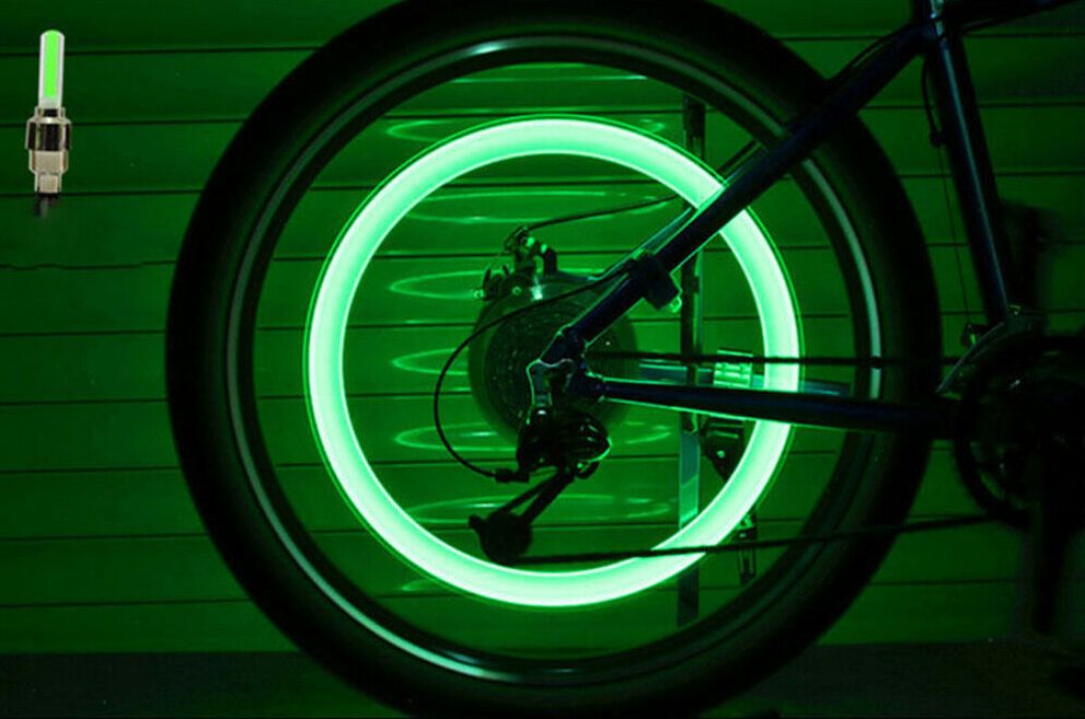 Set 4 LEDuri lumini culori verzi pentru roti la bicicleta copii