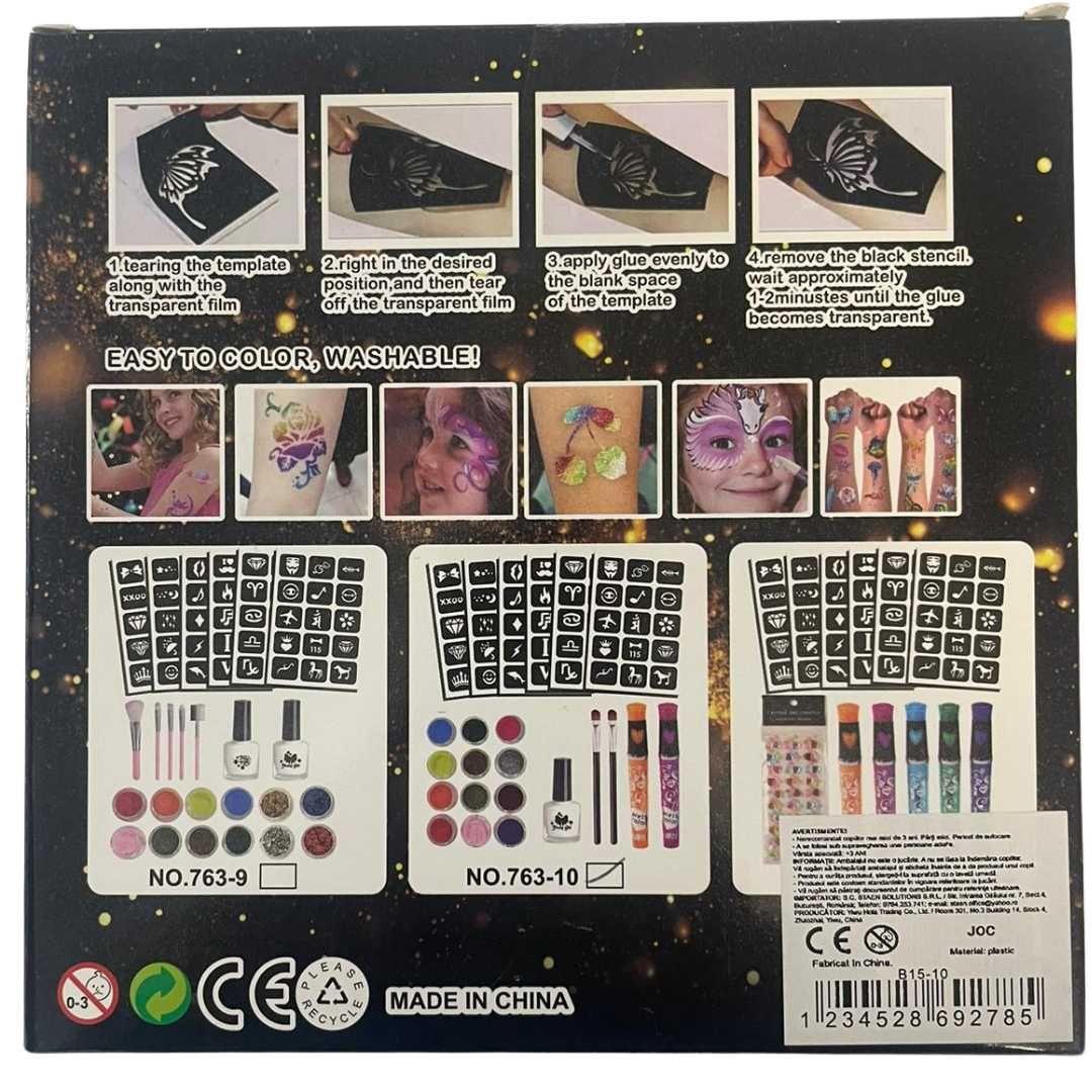 Set pictura pe fata/corp/tattoo pentru copii/adulti cu sclipici