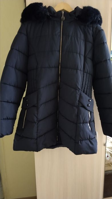 Дамско тъмносиньо зимно яке с топла подплата, Размер 2 XL
