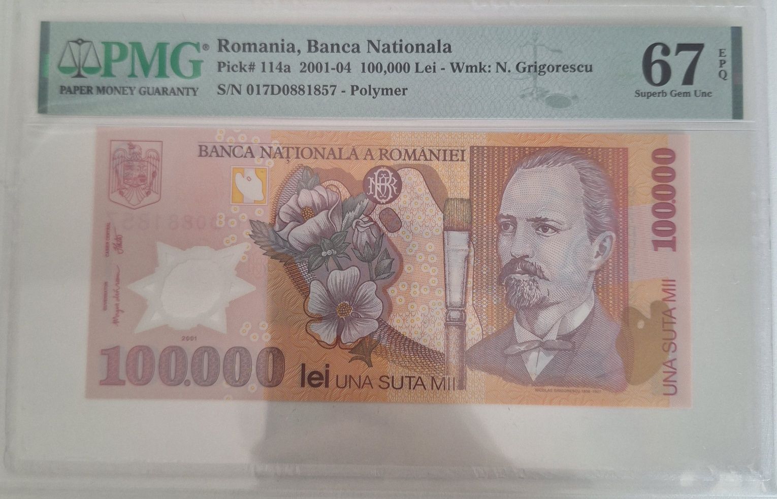 100.000 2001 PMG67 bancnota gradata unc