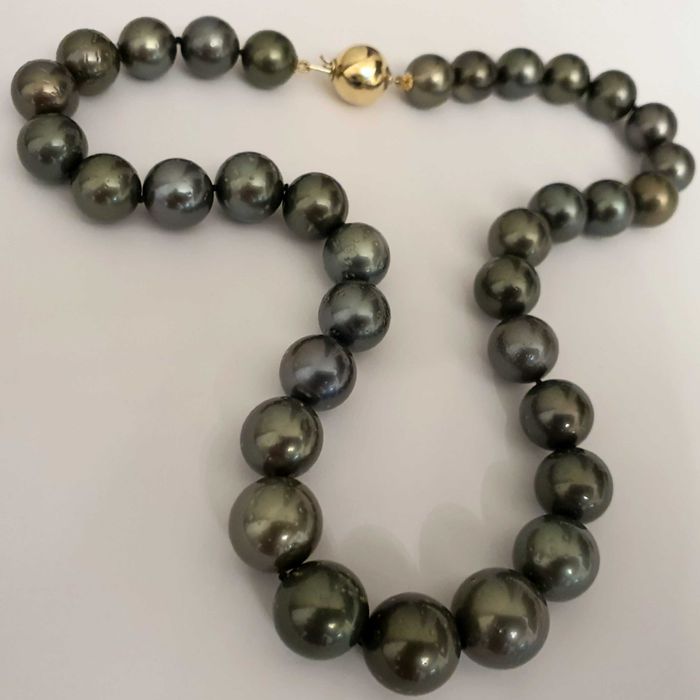 Colier Perle Tahitiene Mari Rotunde 14Mm Si Aur 14K