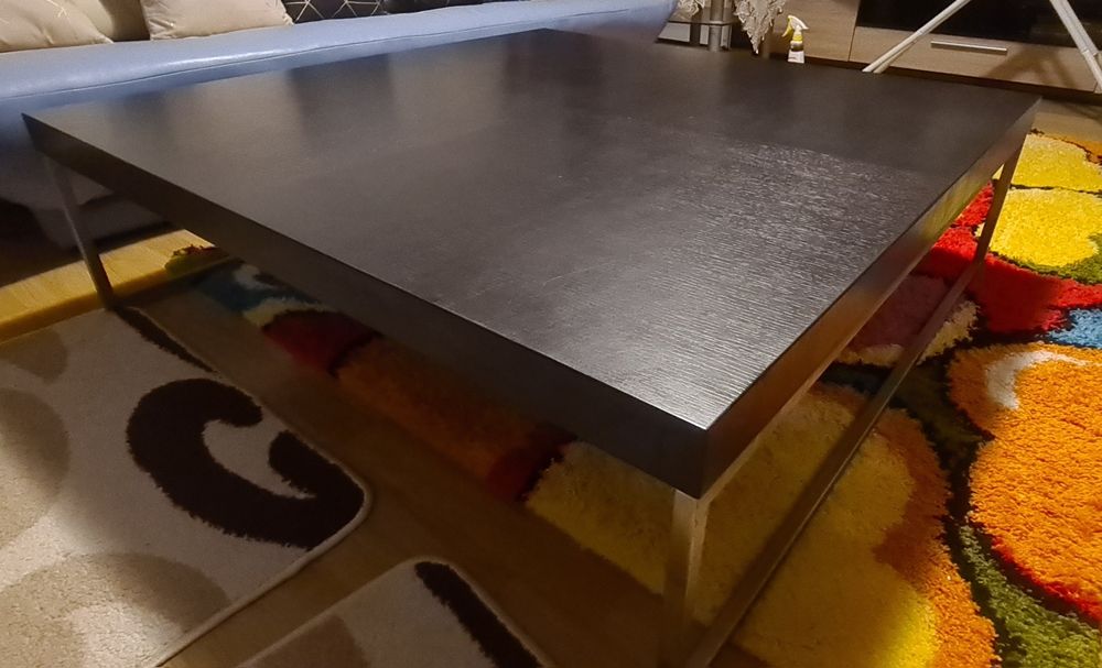 Masa de cafea, lemn + metal, joasa, 120x120cm, H35, blat 6cm Wenge