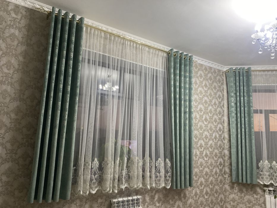 Красивые шторы с тюлем (половинной длины)3комплекта