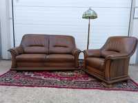 Ретро стилна естествена кожа гарнитура диван и фотьойл
