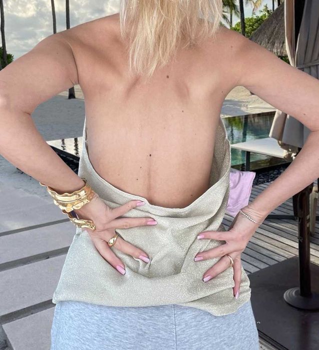 roberto cavalli златен топ горница потник блуза златиста гол гръб