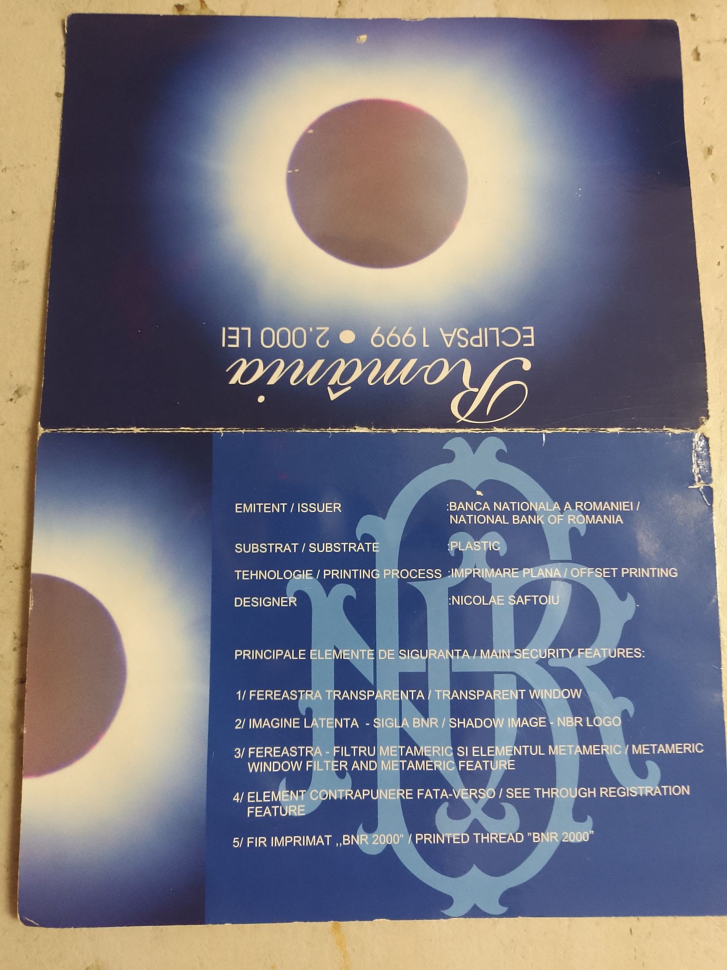 Bancnota 2000 lei Eclipsa 1999,ediție limitată ,seria 1A, nouă