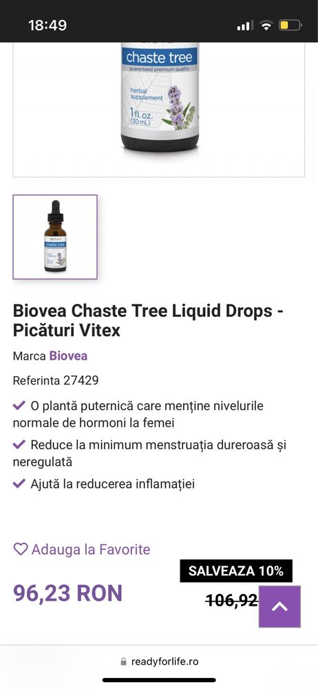 Supliment Biovea Chaste Tree, picaturi Vitex - nou, sigilat