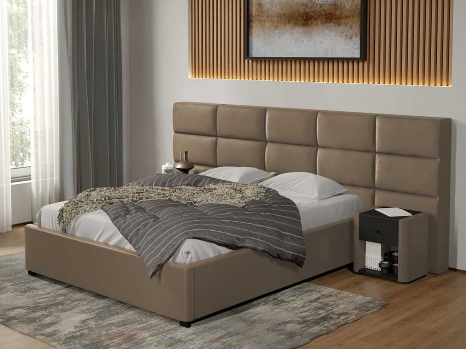 Pat tapitat Cico rabatabil 287 x 114 C2 din piele/stofa Bej Nube 11