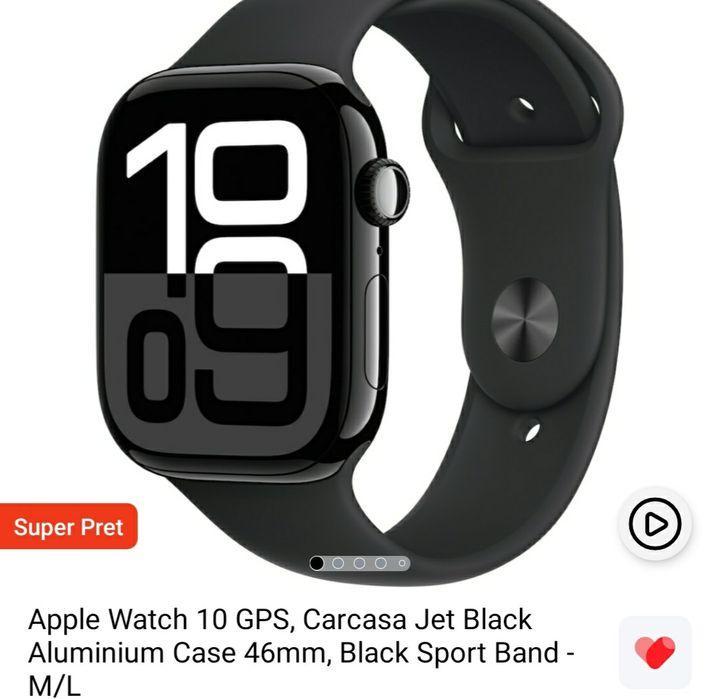 Apple Watch 10 GPS, Carcasa Jet Black SIGILAT factura și garanție
