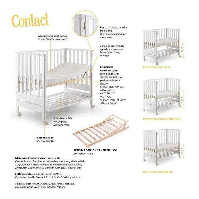 Pat CoSleeping Atasabil cu saltea inclusa si suport Antireflux Lemn