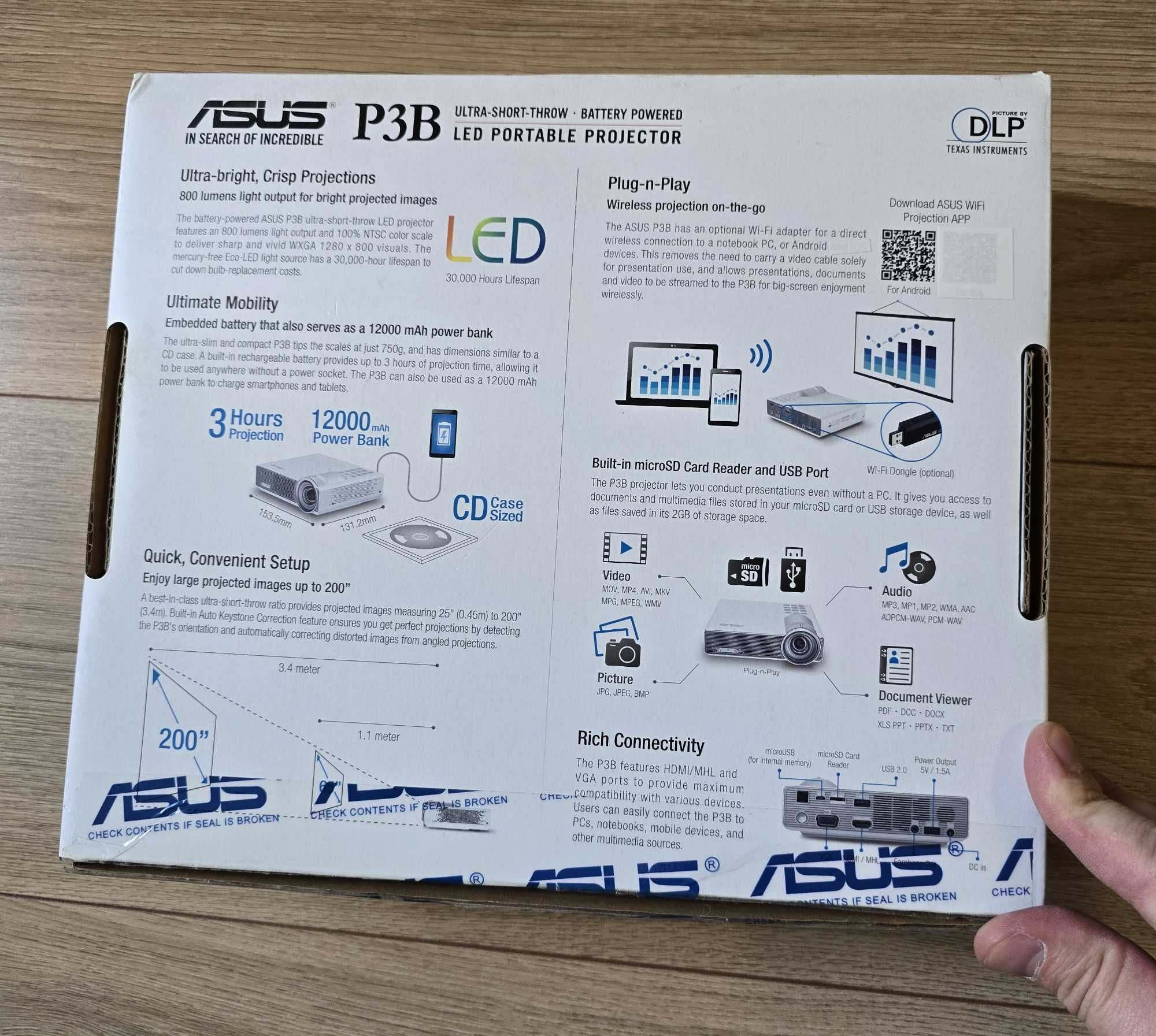 Cinema ultra-portabil proiector Asus P3B, WiFi