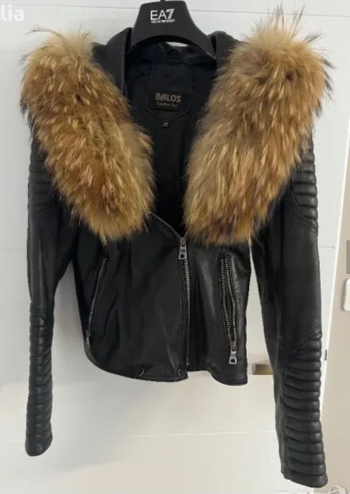 Дамско яке кожено с естествен пух