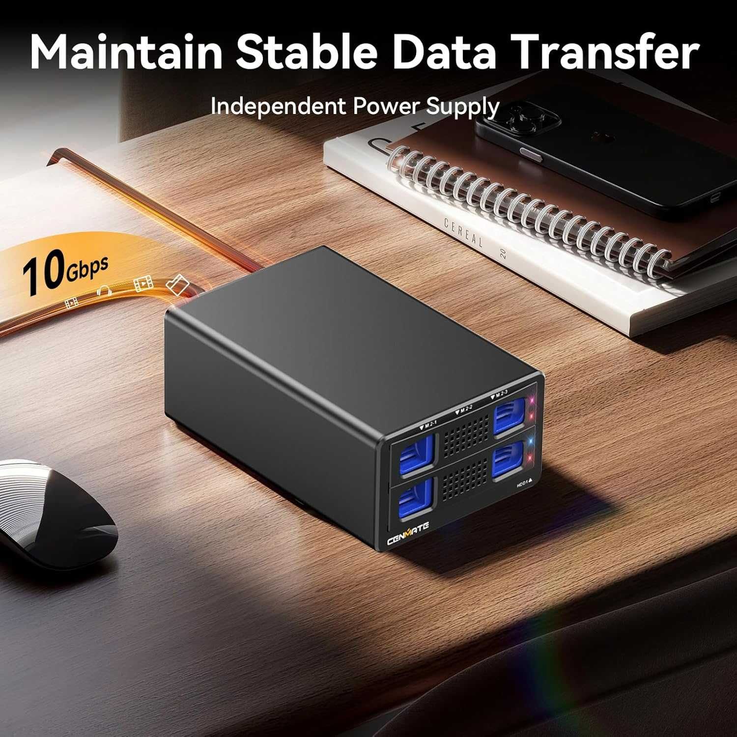 Cenmate хибриден корпус за 2.5/3.5" твърд диск+3*M.2 NVMe с вентилатор