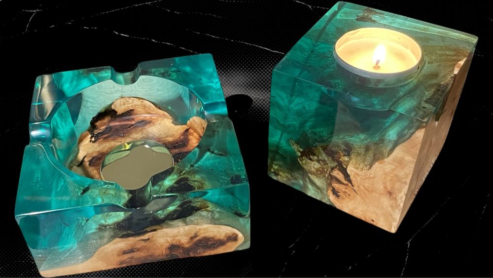 Пепелнци от дървесина и епоксидна смола