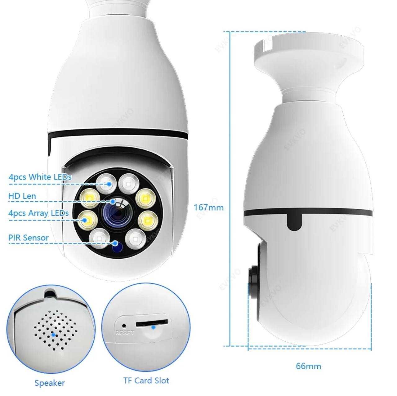 Камера видеонаблюдения подсветка Wi-Fi лампа