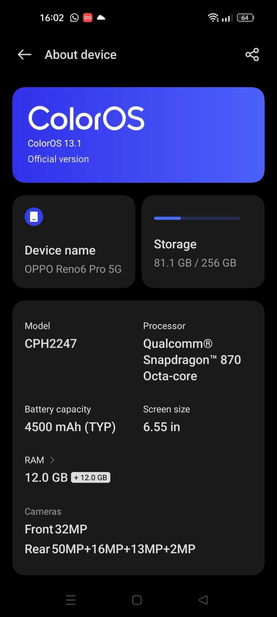 Oppo Reno 6 Pro 256GB 12GB ram 5G dual SIM
