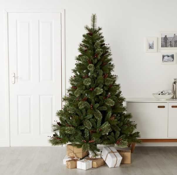 Brad Pom Artificial Verde Conuri Fructe Aspect Nins Craciun 1.83 Metri