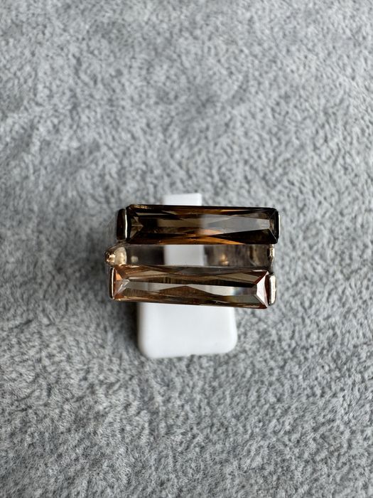 Inel din argint, cuart fumuriu si citrin