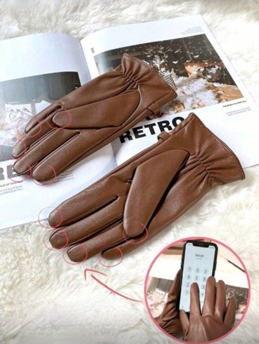 Чисто нови модерни дамски кожени ръкавици в кафяв цвят !