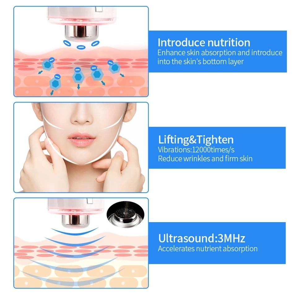 Ултразвуков апарат с фотон LED Акне бръчки подмладяване петна масаж