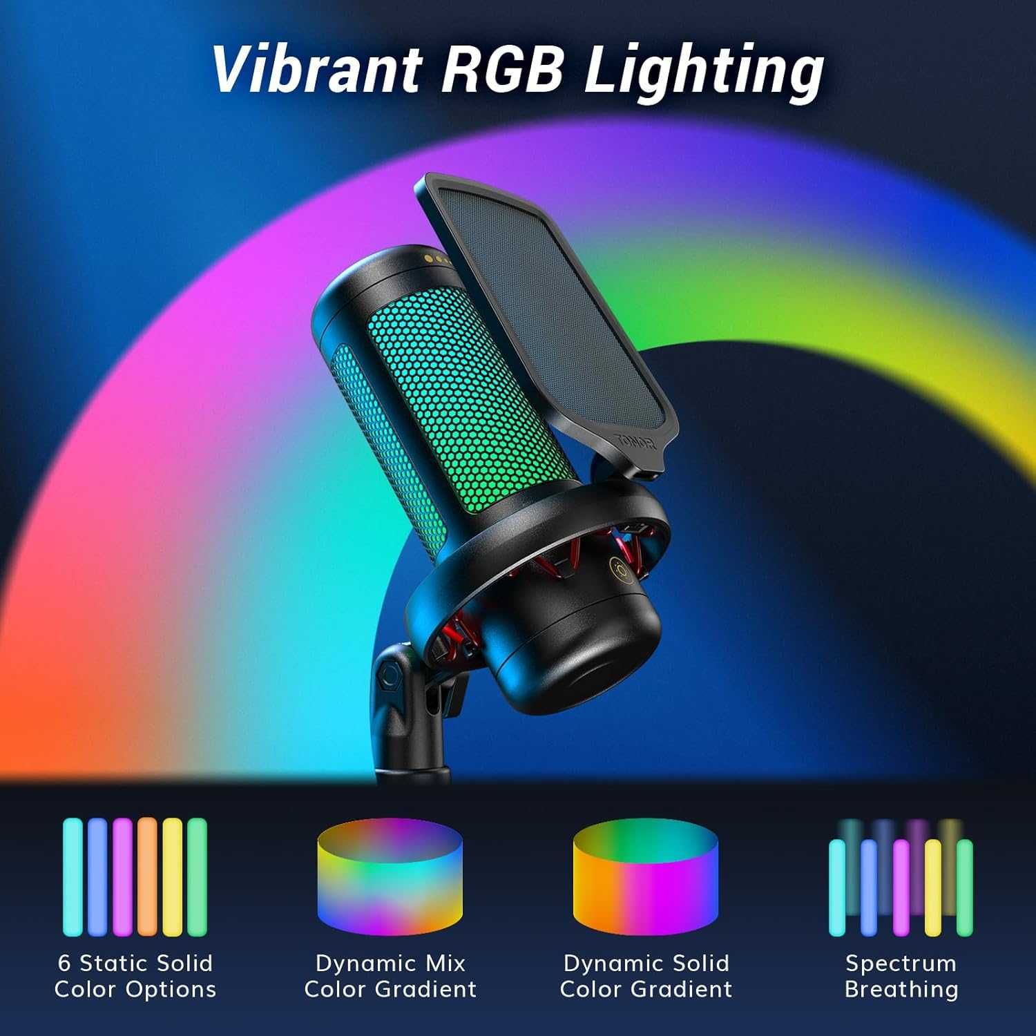 Комплект TONOR RGB кондензаторен геймърски микрофон с рамо, TC310+ бял