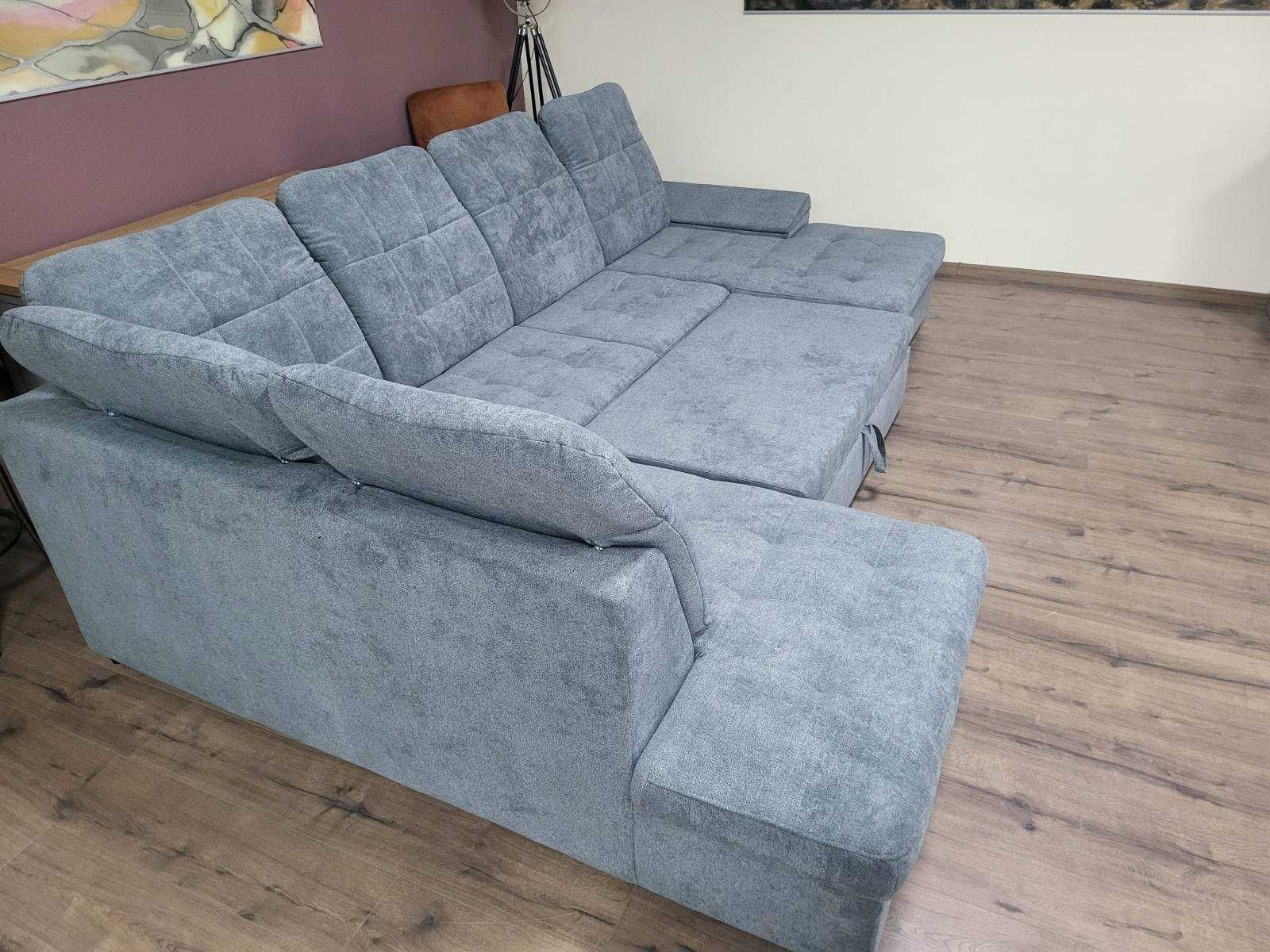 Сив П образен ъглов диван от плат Nigrum с функция сън