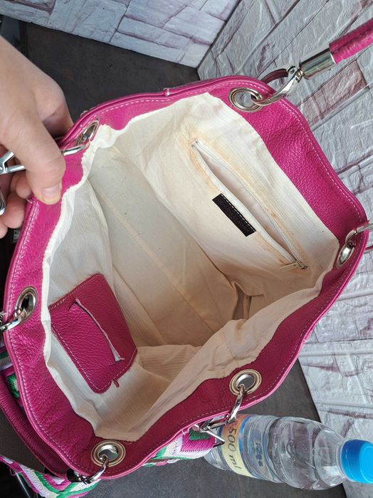 дамска чанта,цикламено розова кожена торба-естествена кожа